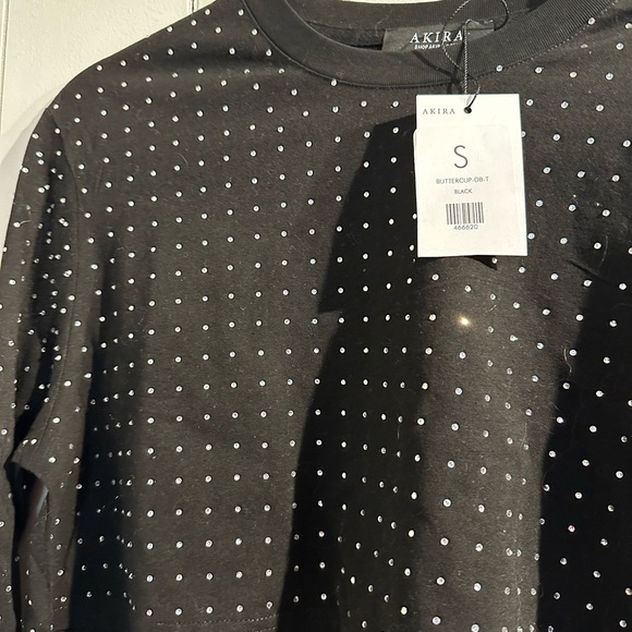 AKIRA Black RHINESTONE Cropped Top - Picture 3 of 5